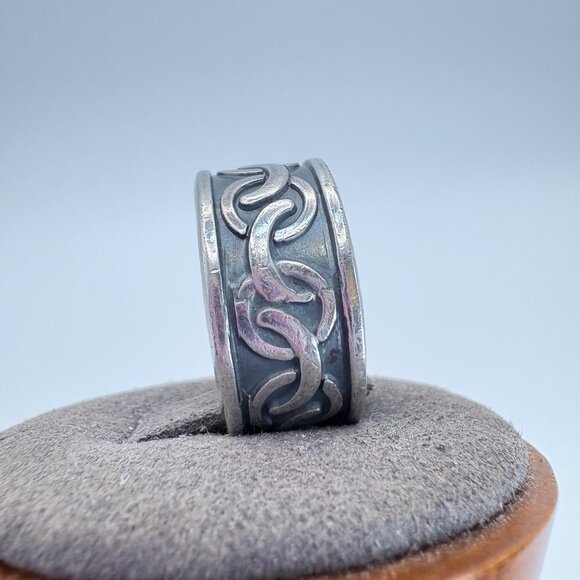 VTG Sterling Silver 925 Interlocking Circle Design Cigar Band Ring Size 8.5 - Picture 4 of 9